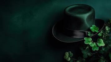 vert chapeau et vert feuilles sur vert pastel Contexte pour st patrick's vente bannière, ai génératif photo