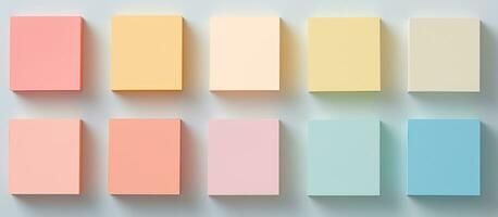 photo de une coloré abstrait art installation avec pastel carrés sur une mur avec copie espace