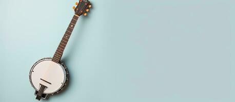 photo de une guitare sur une vibrant bleu arrière-plan, parfait pour la musique passionnés et Créatif projets avec copie espace