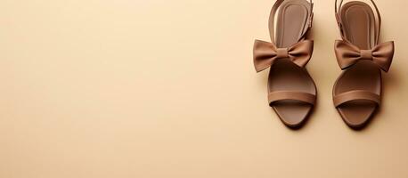 photo de une paire de élégant marron des chaussures avec une charmant arc accent avec copie espace