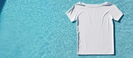photo de une flottant blanc t chemise dans une serein bassin de l'eau avec copie espace