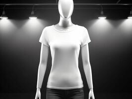 blanc T-shirt maquette sur mannequin ai génératif photo