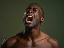 studio coup de Jeune africain homme dynamique émotif gestes ai génératif photo