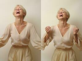 studio coup de âge moyen femme dynamique émotif gestes ai génératif photo