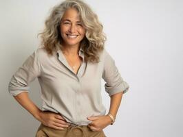 studio coup de âge moyen femme dynamique émotif gestes ai génératif photo