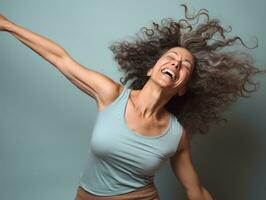 studio coup de âge moyen femme dynamique émotif gestes ai génératif photo