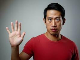 studio coup de asiatique homme dynamique émotif gestes ai génératif photo