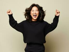 studio coup de plus Taille asiatique femme dynamique émotif gestes ai génératif photo