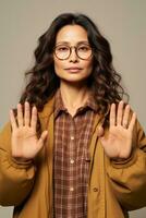 studio coup de asiatique femme dynamique émotif gestes ai génératif photo