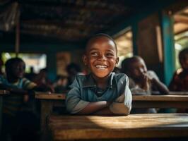 africain enfant dans émotif dynamique pose dans école ai génératif photo