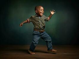 africain enfant dans émotif dynamique pose dans école ai génératif photo