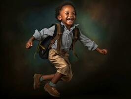 africain enfant dans émotif dynamique pose dans école ai génératif photo