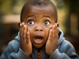 africain enfant dans émotif dynamique pose dans école ai génératif photo