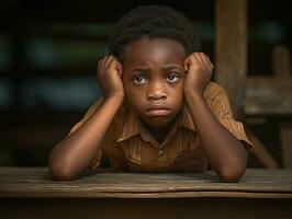 africain enfant dans émotif dynamique pose dans école ai génératif photo