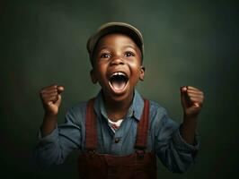 africain enfant dans émotif dynamique pose dans école ai génératif photo