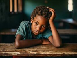 africain enfant dans émotif dynamique pose dans école ai génératif photo