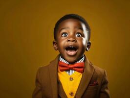 africain enfant dans émotif dynamique pose dans école ai génératif photo