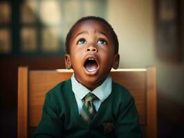 africain enfant dans émotif dynamique pose dans école ai génératif photo