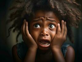 africain enfant dans émotif dynamique pose dans école ai génératif photo