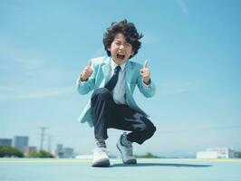 asiatique enfant dans émotif dynamique pose dans école ai génératif photo