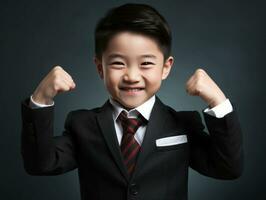 asiatique enfant dans émotif dynamique pose dans école ai génératif photo