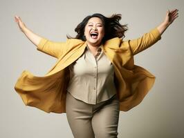 plus Taille asiatique femme dans émotif dynamique pose ai génératif photo