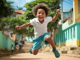 photo de émotif dynamique pose brésilien enfant dans école ai génératif