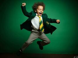 photo de émotif dynamique pose brésilien enfant dans école ai génératif