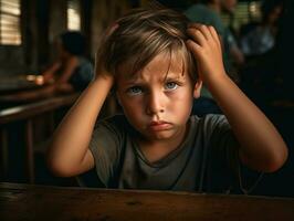 photo de émotif dynamique pose brésilien enfant dans école ai génératif