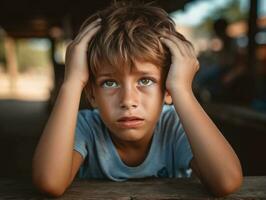 photo de émotif dynamique pose brésilien enfant dans école ai génératif