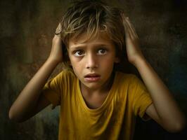 photo de émotif dynamique pose brésilien enfant dans école ai génératif