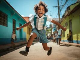 photo de émotif dynamique pose brésilien enfant dans école ai génératif