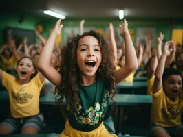 photo de émotif dynamique pose brésilien enfant dans école ai génératif