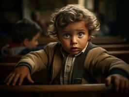 photo de émotif dynamique pose brésilien enfant dans école ai génératif