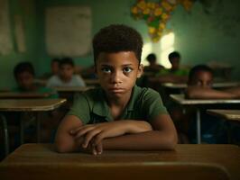 photo de émotif dynamique pose brésilien enfant dans école ai génératif