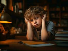 photo de émotif dynamique pose européen enfant dans école ai génératif