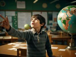 photo de émotif dynamique pose européen enfant dans école ai génératif