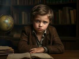 photo de émotif dynamique pose européen enfant dans école ai génératif