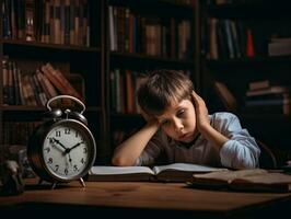 photo de émotif dynamique pose européen enfant dans école ai génératif