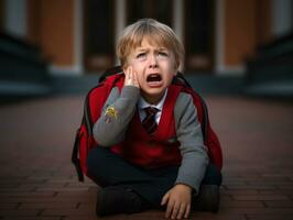 photo de émotif dynamique pose européen enfant dans école ai génératif