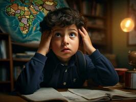 photo de émotif dynamique pose européen enfant dans école ai génératif