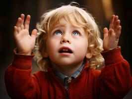 photo de émotif dynamique pose européen enfant dans école ai génératif