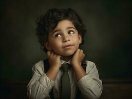 photo de émotif dynamique pose européen enfant dans école ai génératif