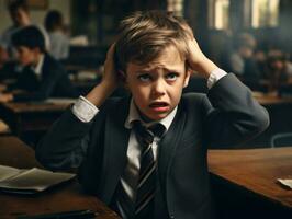 photo de émotif dynamique pose européen enfant dans école ai génératif