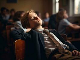 photo de émotif dynamique pose européen enfant dans école ai génératif