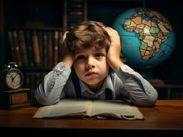 photo de émotif dynamique pose européen enfant dans école ai génératif