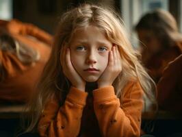 photo de émotif dynamique pose européen enfant dans école ai génératif