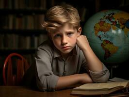 photo de émotif dynamique pose européen enfant dans école ai génératif