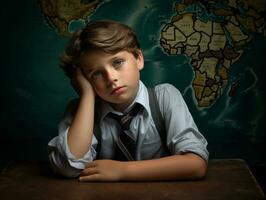 photo de émotif dynamique pose européen enfant dans école ai génératif