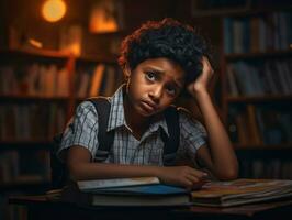 photo de émotif dynamique pose Indien enfant dans école ai génératif